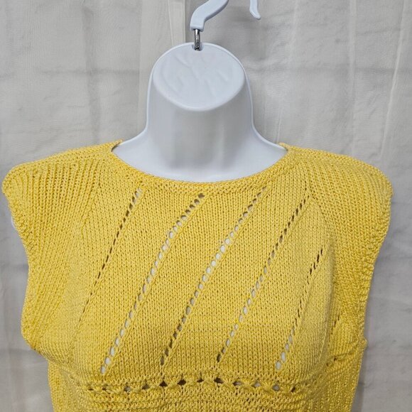 Artesanias Pachama Sweater Handmade Yellow Peruvian Cable Knit Sleeveless S - Picture 2 of 10